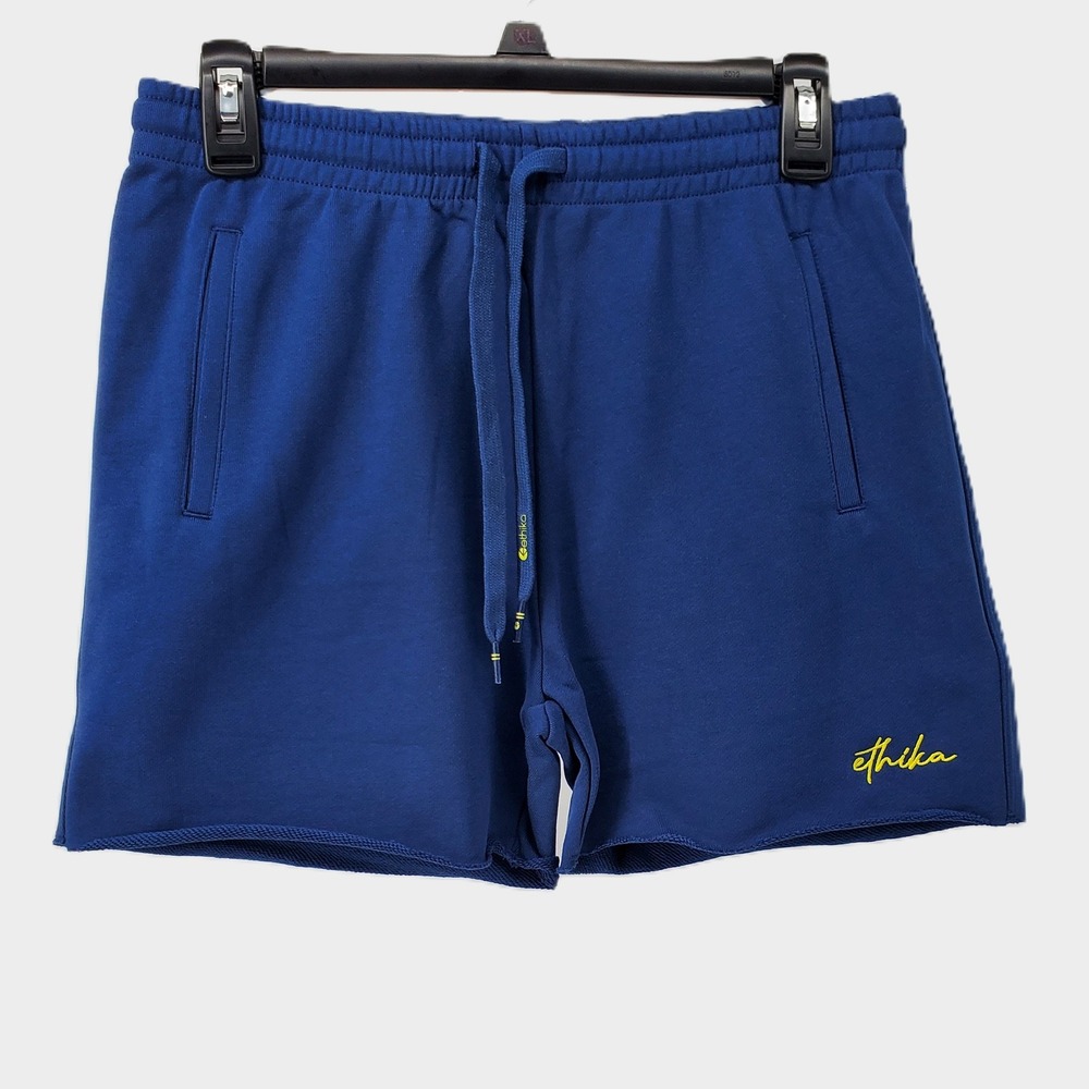 Ethika Small Raw Edge Short 100% Cotton Sweat Shorts Blue Pockets Drawstring New